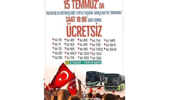 Kocaeli Büyükşehir’den 15 Temmuz’da ücretsiz ulaşım hizmeti