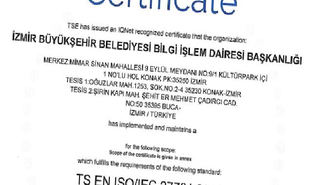 İzmir Büyükşehir Belediyesi ISO 27701 standardına sahip ilk “Büyükşehir” oldu