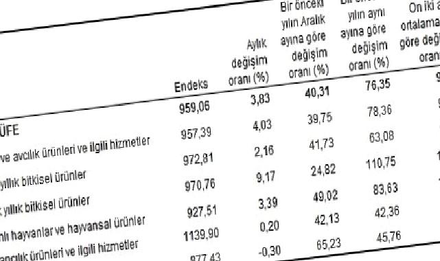 Tarım ürünleri üretici fiyat endeksi (Tarım-ÜFE) yıllık yüzde 76,35, aylık yüzde 3,83 arttı