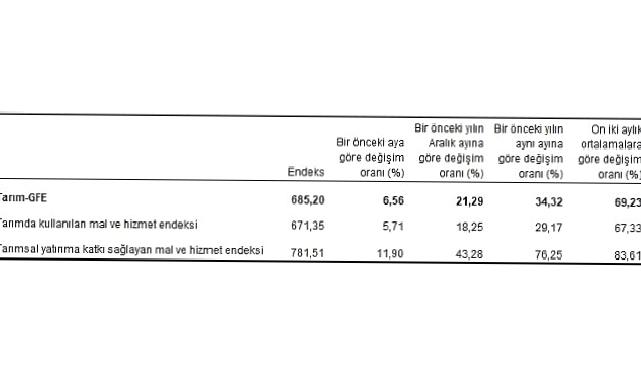 Tarımsal girdi fiyat endeksi (Tarım-GFE) yıllık yüzde 34,32, aylık yüzde 6,56 arttı