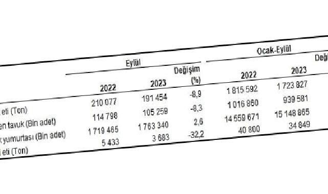 Tavuk eti üretimi 191 bin 454 ton, tavuk yumurtası üretimi 1,76 milyar adet olarak gerçekleşti