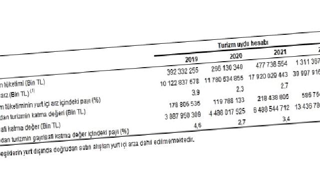 Turizm Uydu Hesabı, 2019-2022