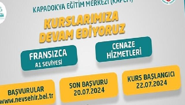 Nevşehir Belediyesi Kapadokya Eğitim Merkezi (KAPEM)’de açılacak olan Fransızca A1 ve Cenaze Hizmetleri kursları için kayıtlar başladı